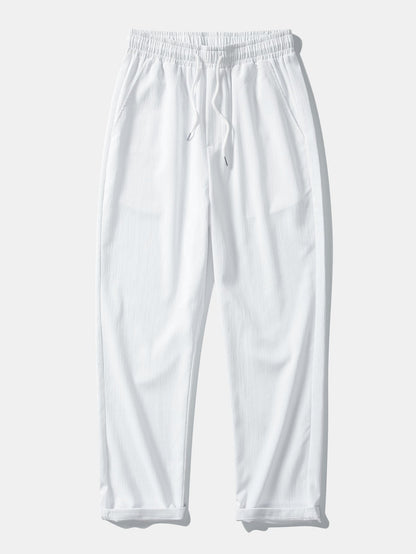 Linen-Rayon Blend Button-Up Shirt with Wrinkle-Textured Straight Leg Pants