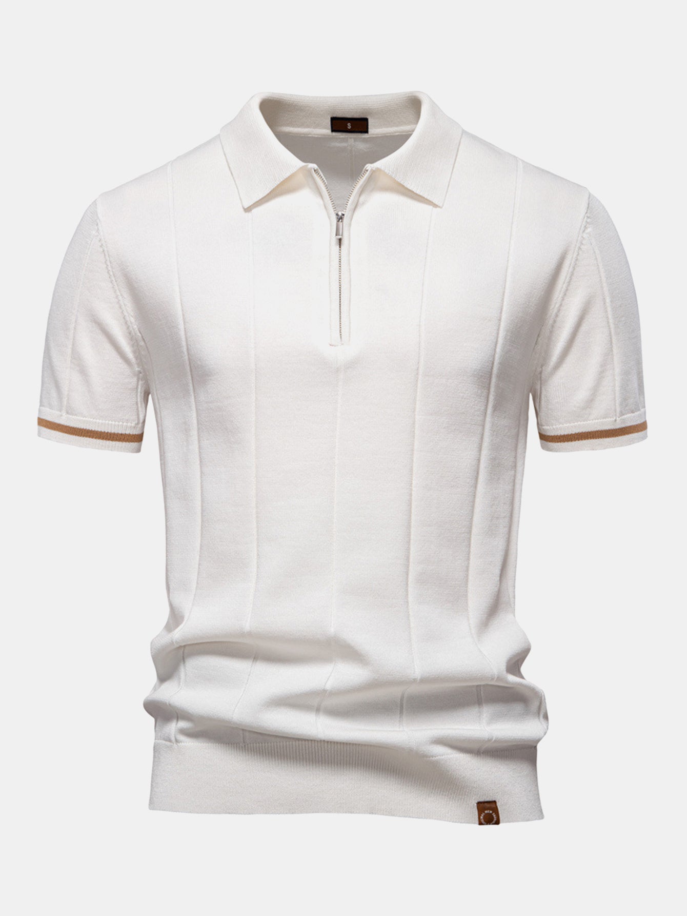 Zipper Knit Polo Shirt with Contrast Trim