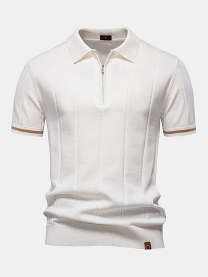 Zipper Knit Polo Shirt with Contrast Trim