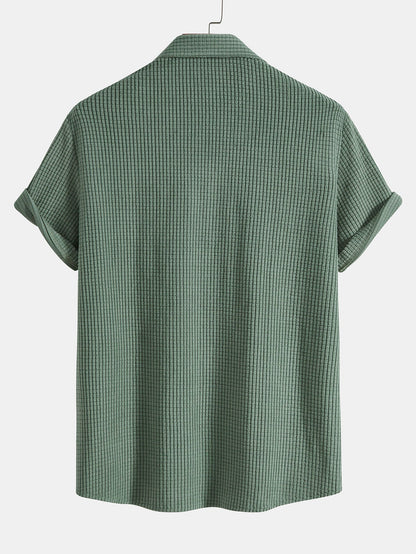Waffle Knit Button-Up Shirt and Shorts Set