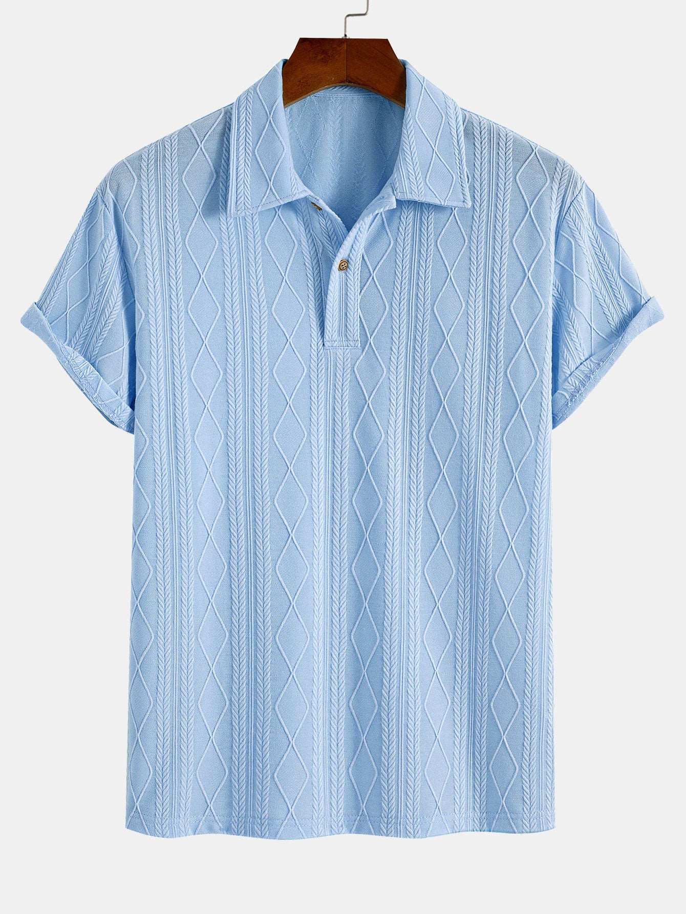 Jacquard Polo with Knitted Geometric Rhombus Design