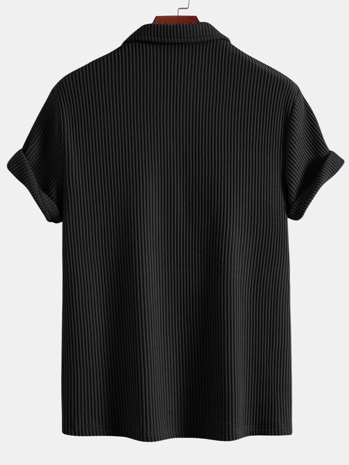 Short Sleeve Waffle V-Neck Polo with Matching Drawstring Knitted Waffle Shorts