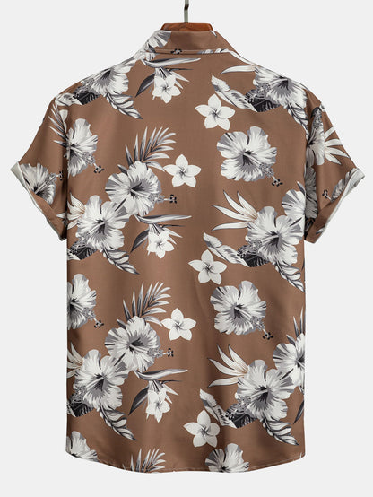 Button-Up Shirt with Tropical Floral Design