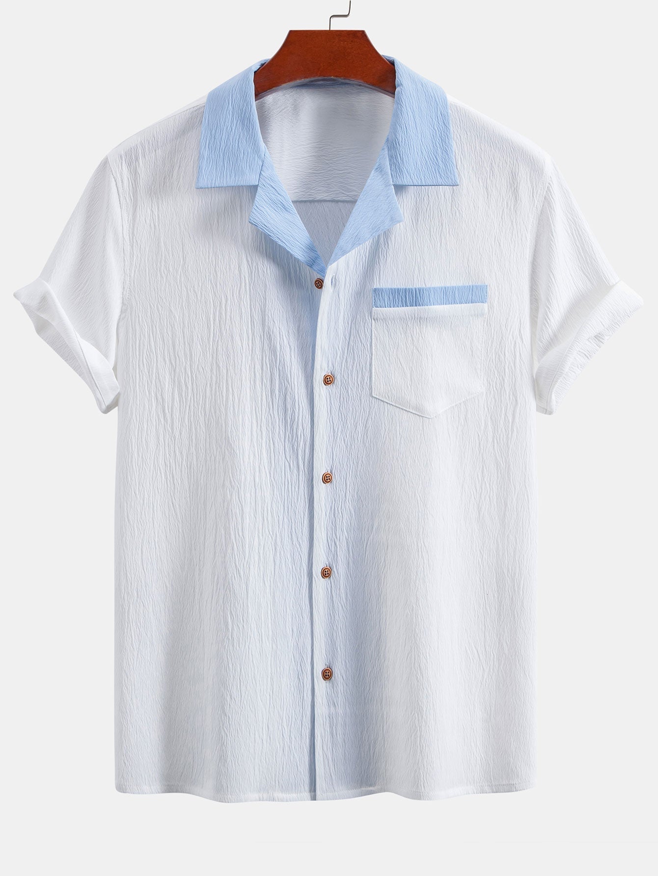 Textured Cuban Shirt with Contrasting Details & Straight Leg Trousers