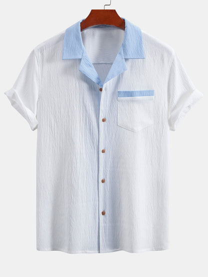 Textured Cuban Shirt with Contrasting Details & Straight Leg Trousers