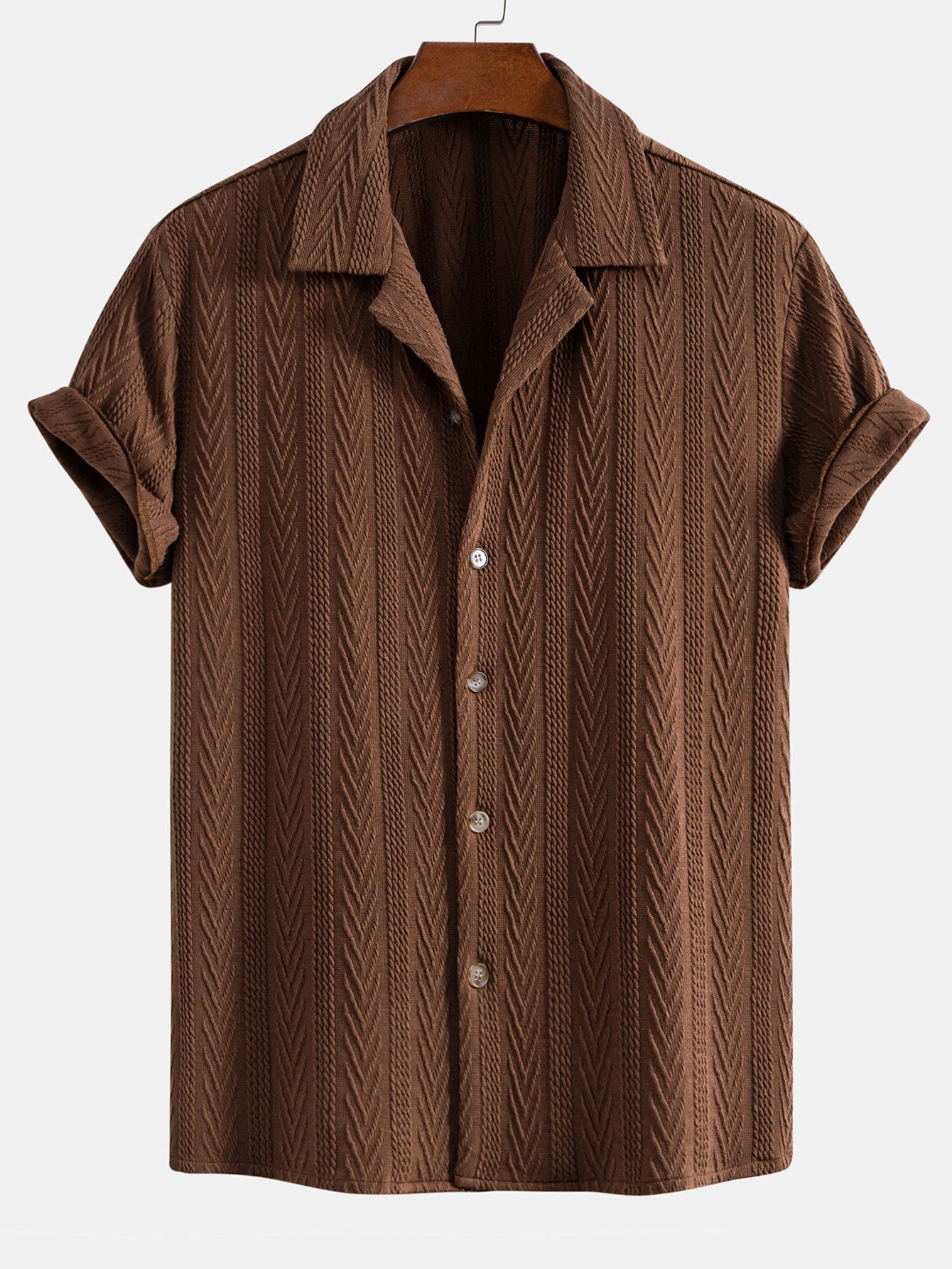 Textured Jacquard Cuban Shirt with Wrinkle-Resistant Straight Leg Pants