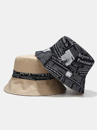 Reversible Bucket Hat with Newspaper Print on Both Sides