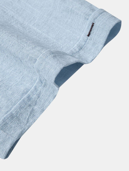 Short Sleeve Polo Shirt with Linen Look and Collar