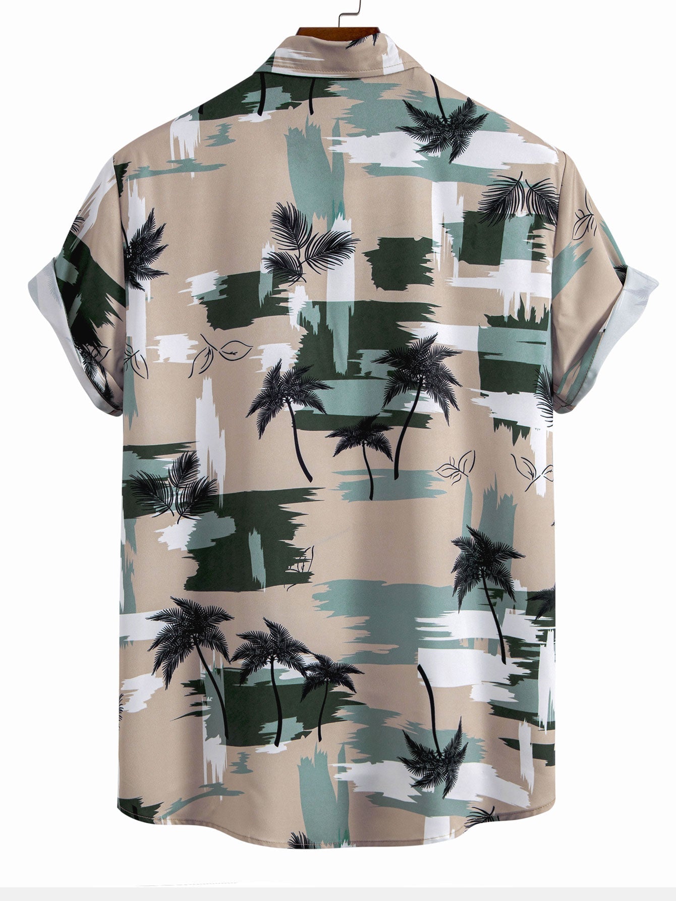 Button-Up Shirt & Swim Shorts Set with Palm Tree Color Block Design