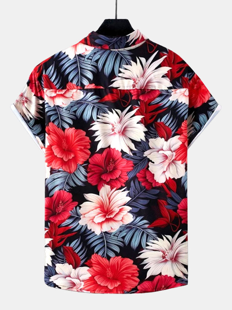 Button-Up Shirt with Tropical Floral Print