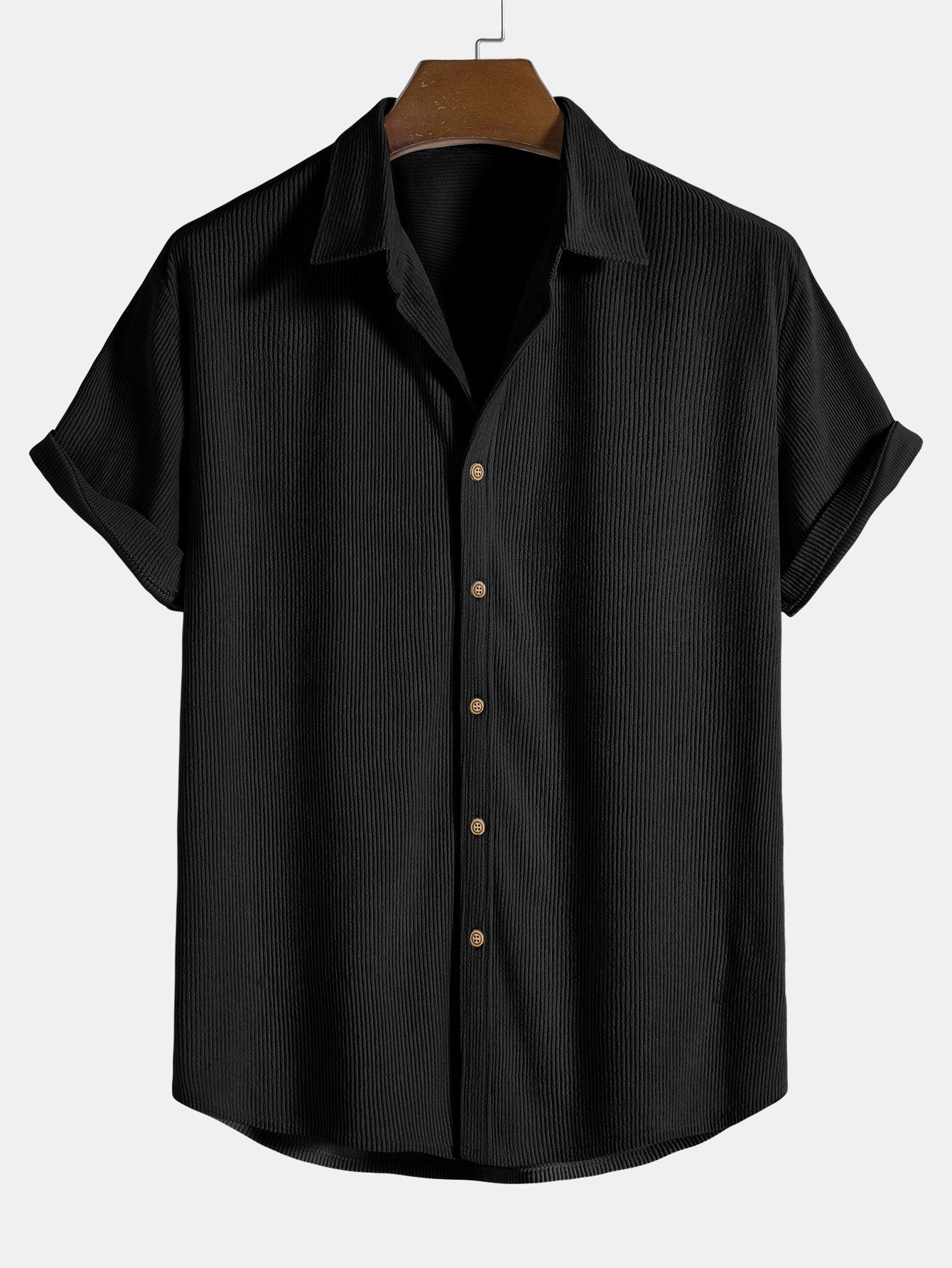 Short Sleeve Corduroy Button-Up Shirt