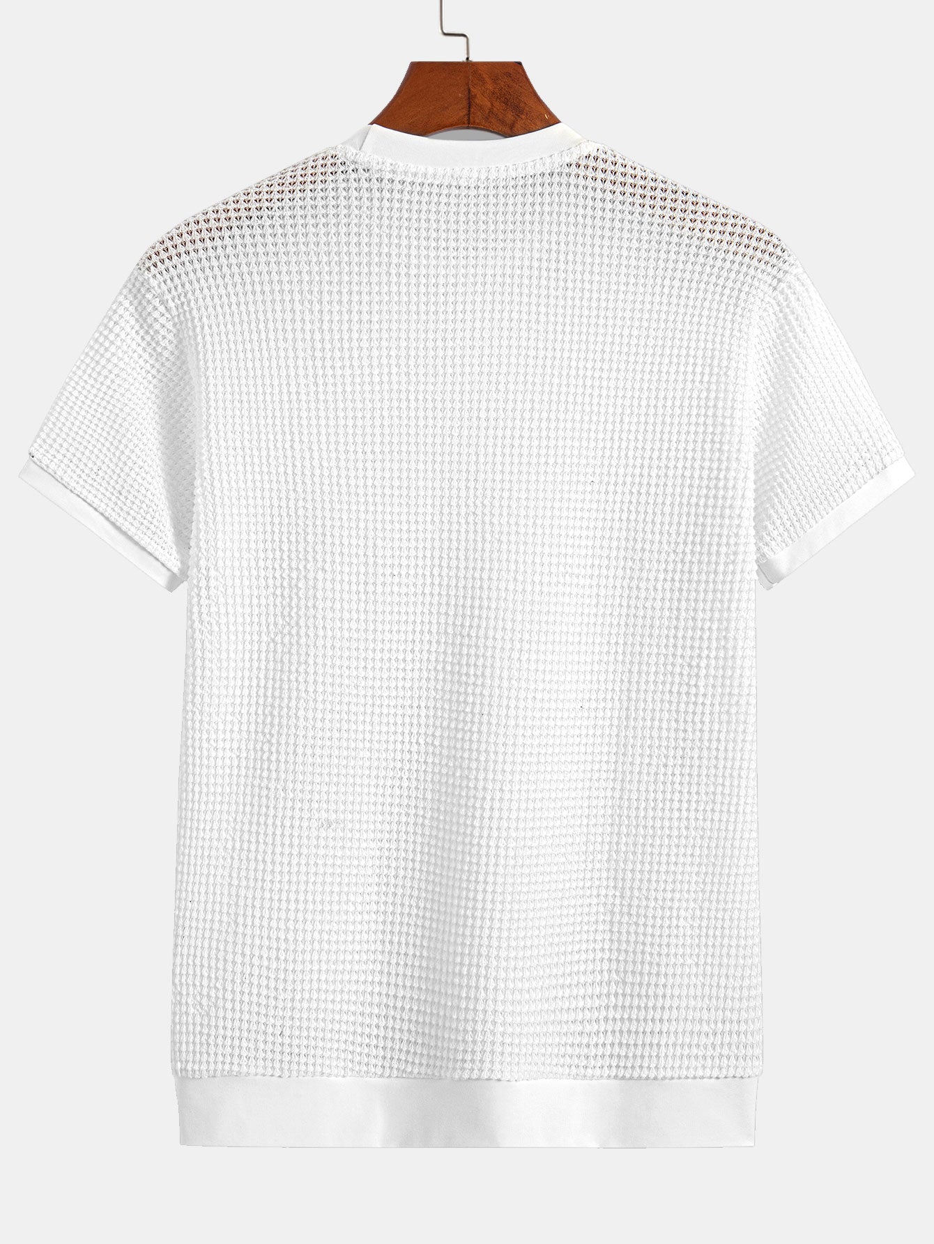 Short Sleeve Waffle Knit T-Shirt with Ribbed Hem