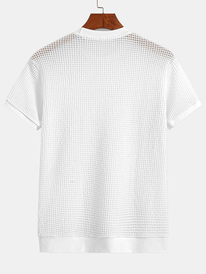 Short Sleeve Waffle Knit T-Shirt with Ribbed Hem
