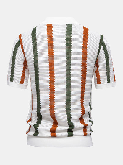 Striped V-Neck Polo Shirt
