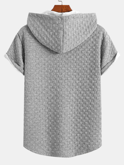 Checkerboard Jacquard Hooded T-Shirt with Arc Hem