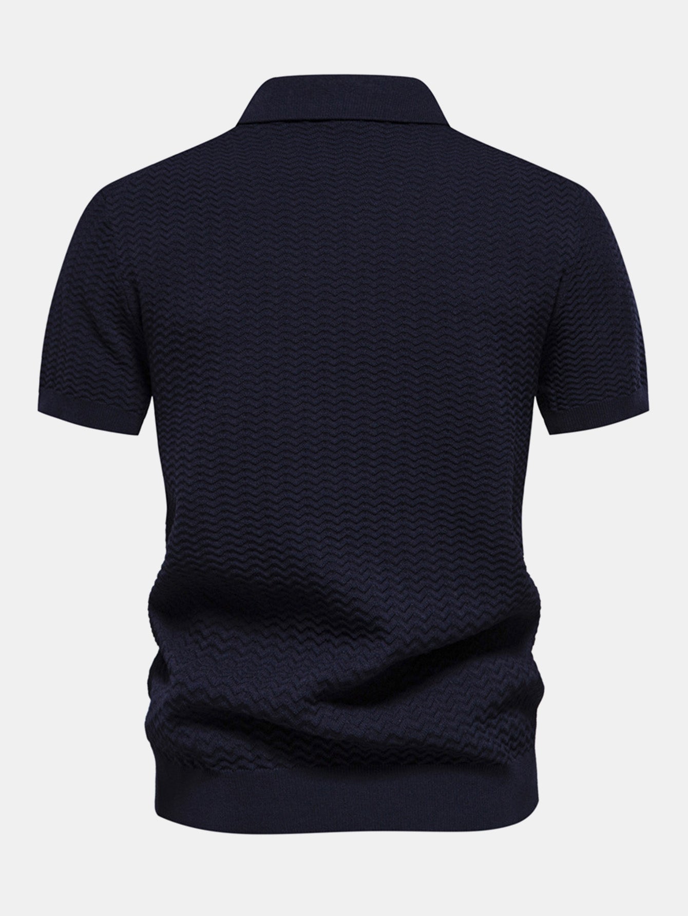 Textured Jacquard Knit Zip-Up Polo with Contrast Details