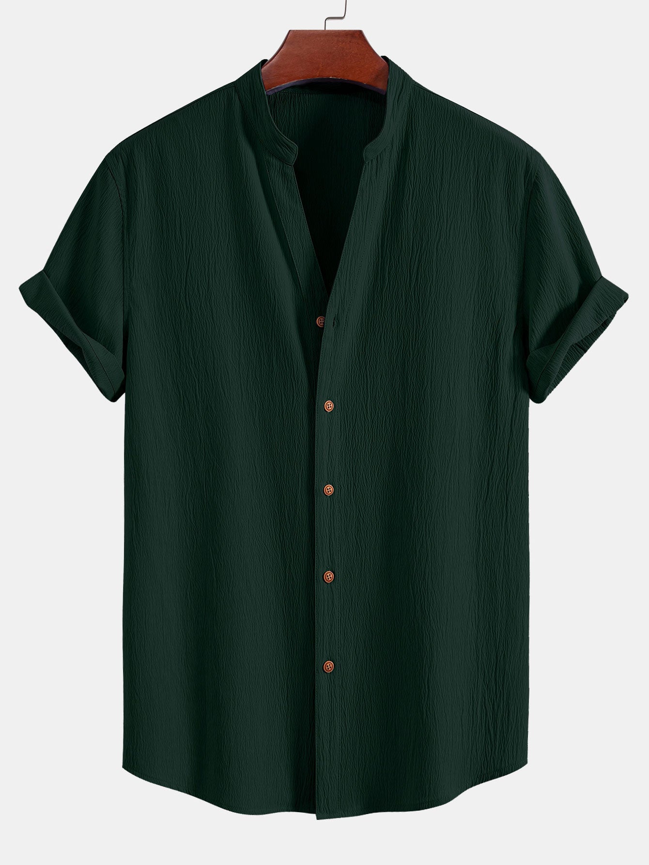 Textured V-Neck Shirt & Straight Leg Pants with Wrinkle Finish