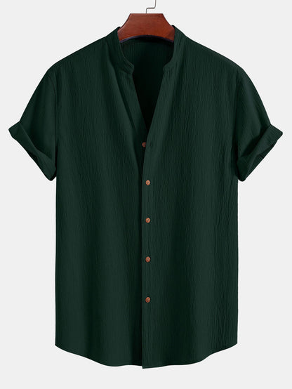 Textured V-Neck Shirt & Straight Leg Pants with Wrinkle Finish