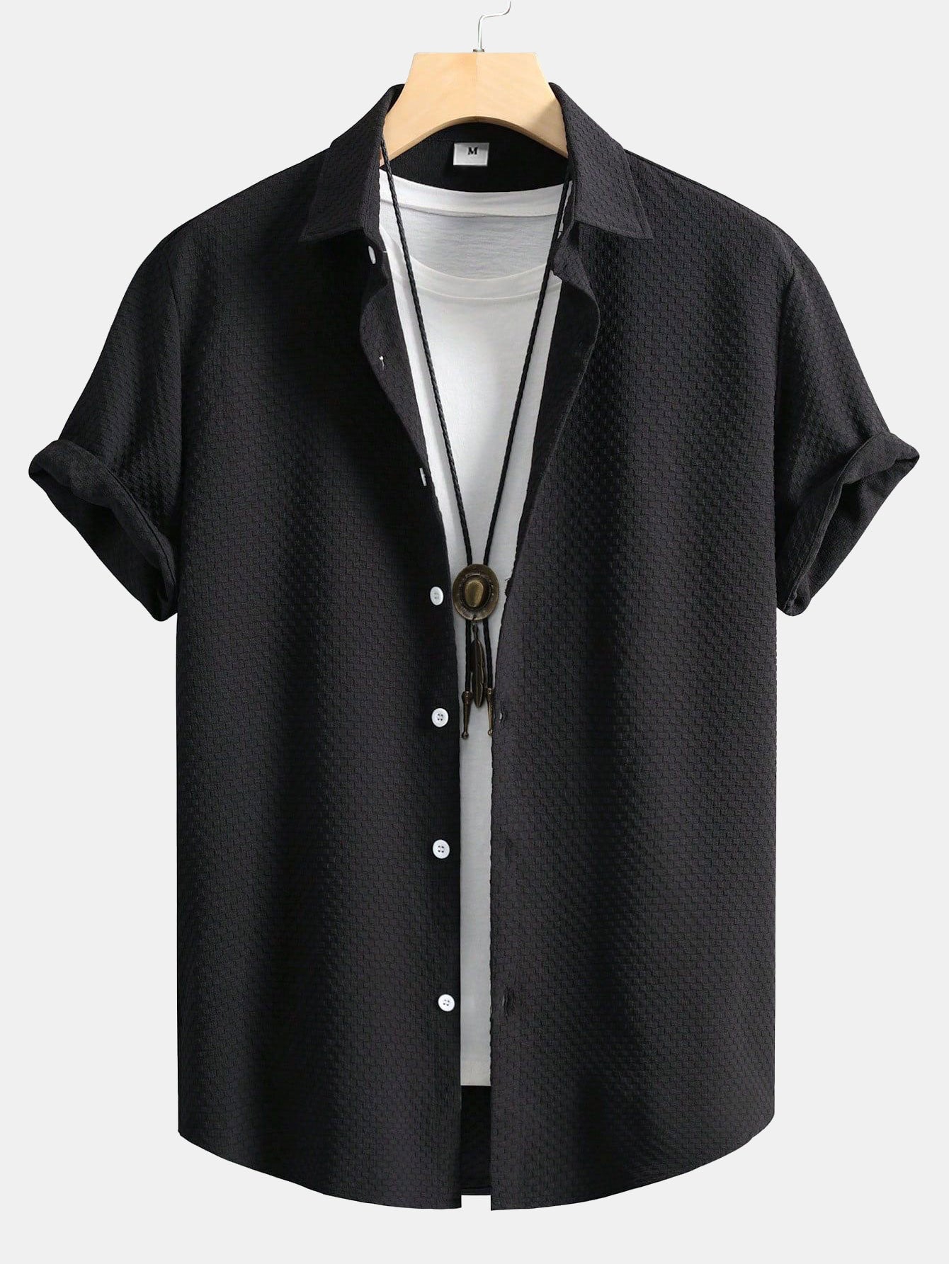 Button-Up Shirt with Checkerboard Jacquard Pattern