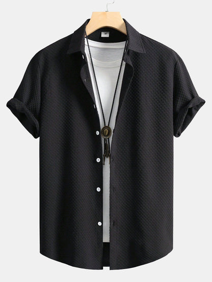 Button-Up Shirt with Checkerboard Jacquard Pattern