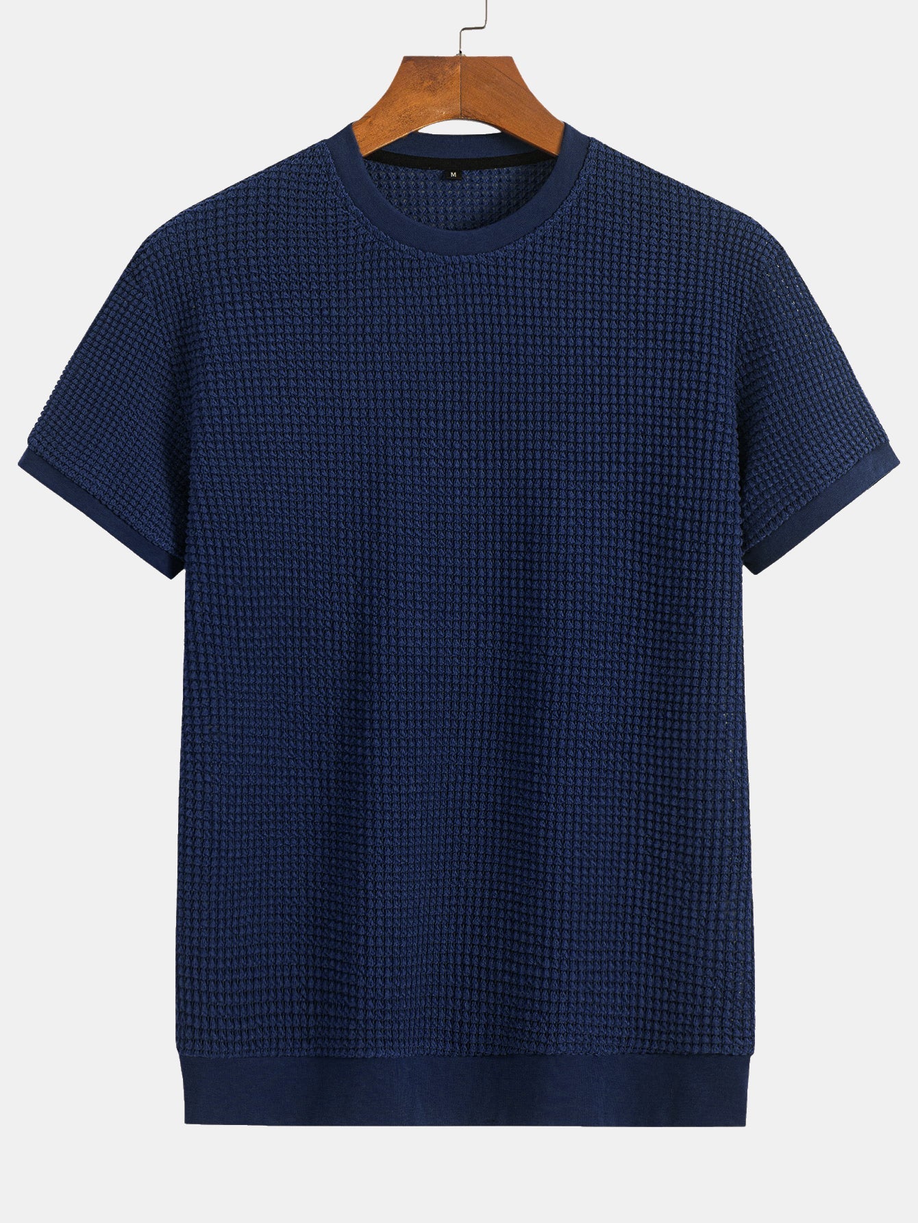 Short Sleeve Waffle Knit T-Shirt with Ribbed Hem