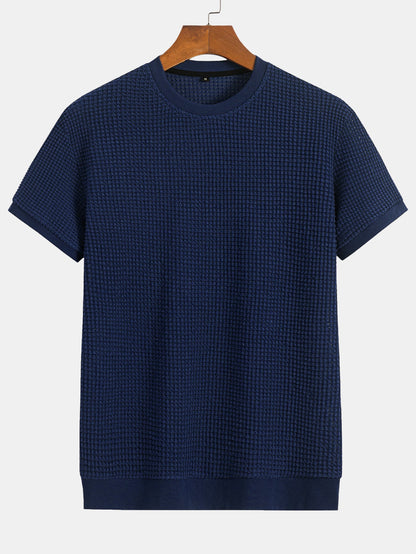 Short Sleeve Waffle Knit T-Shirt with Ribbed Hem