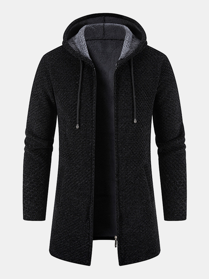 Textured Hooded Sweater with Extended Length