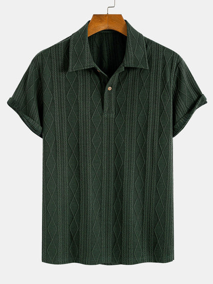 Geometric Rhombus Jacquard Knit Polo with Straight Leg Ribbed Trousers