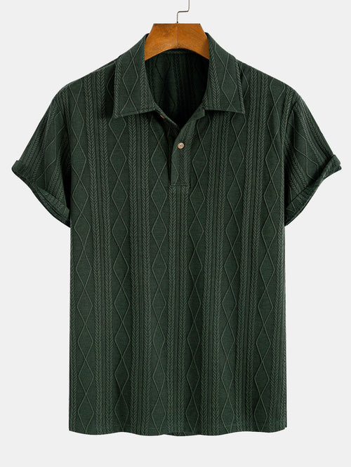 Jacquard Polo with Knitted Geometric Rhombus Design