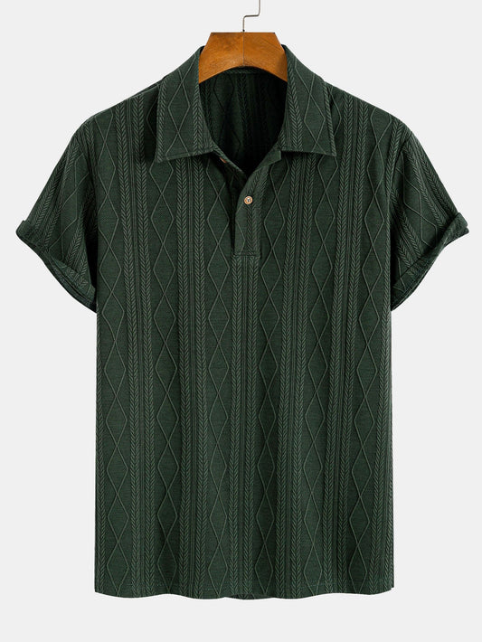 Jacquard Polo with Knitted Geometric Rhombus Design