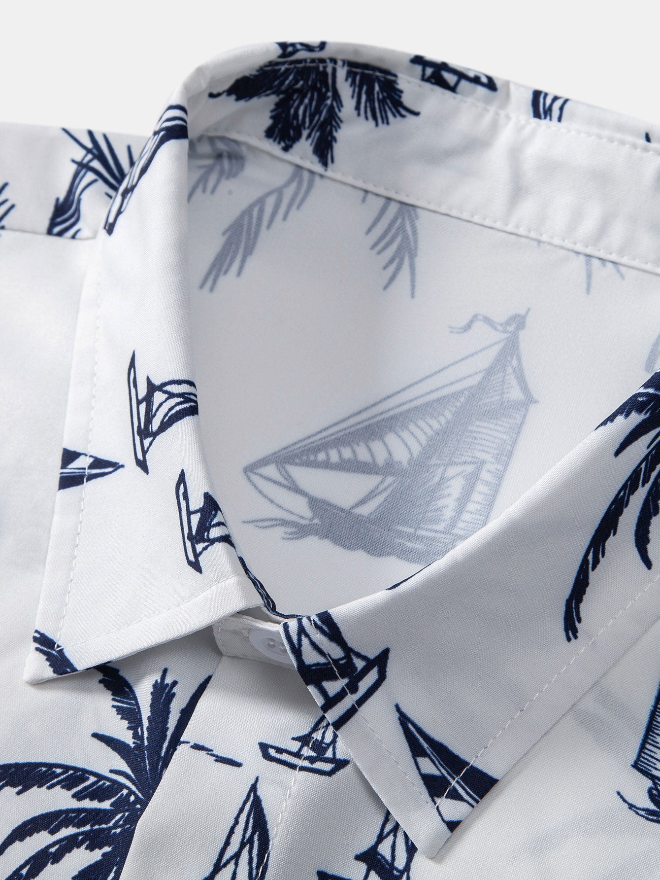 Button-Up Shirt with Island Sailing Print