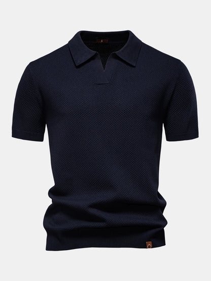 Pineapple Patterned Knit V-Neck Polo