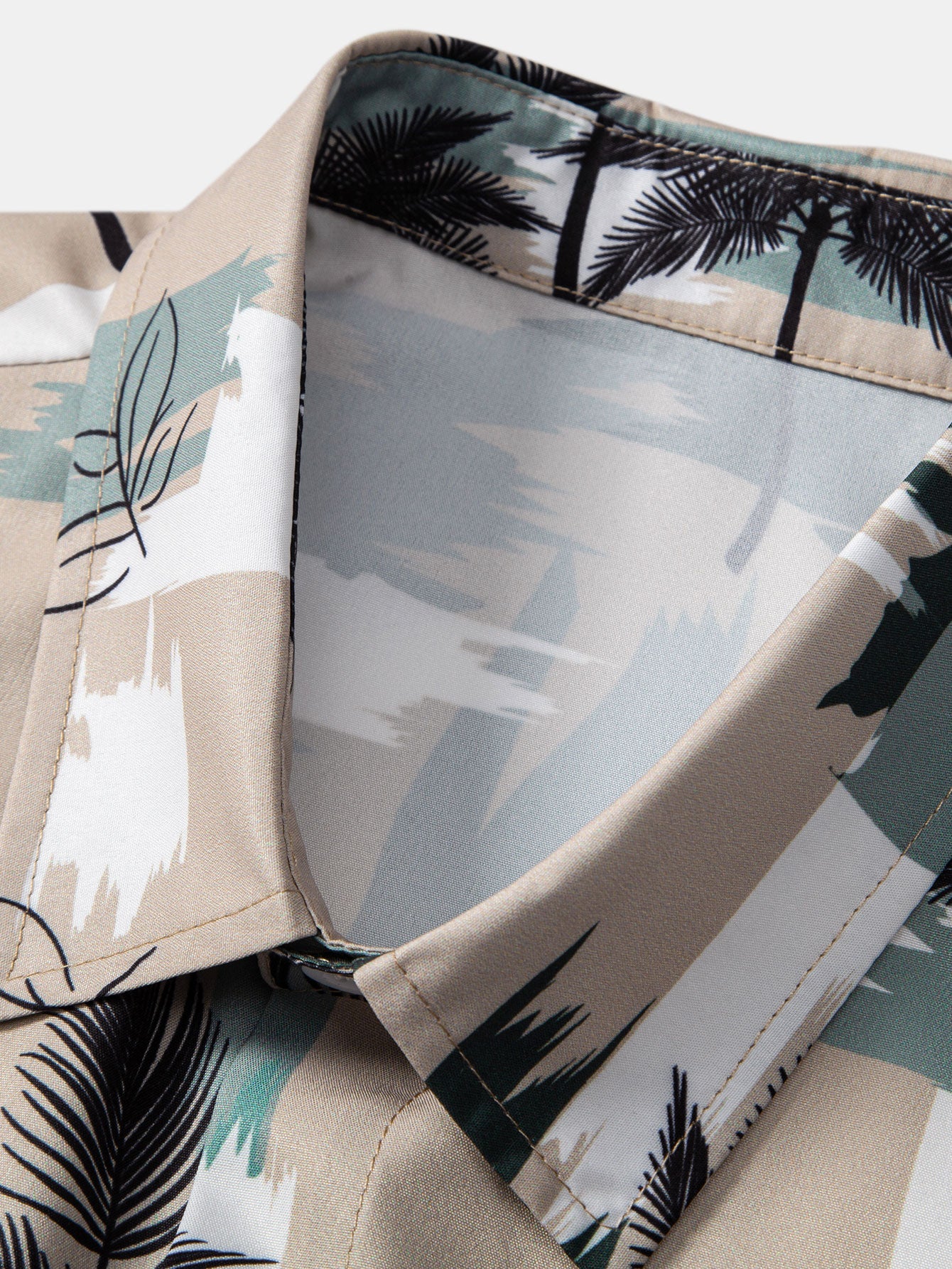 Button-Up Shirt & Swim Shorts Set with Palm Tree Color Block Design