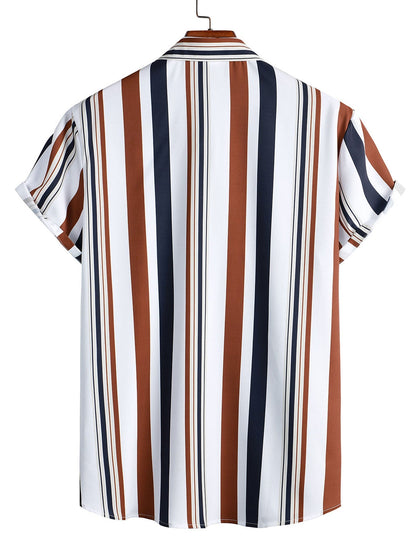 Striped Print Shirt and Swim Shorts Set