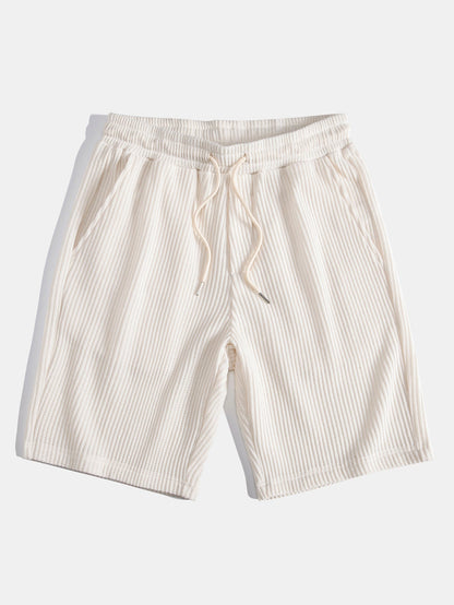 Short Sleeve Waffle V-Neck Polo with Matching Drawstring Knitted Waffle Shorts