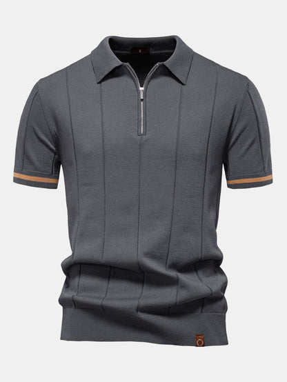 Zipper Knit Polo Shirt with Contrast Trim