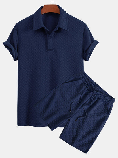 Geometric Jacquard Polo Shirt and Shorts Set