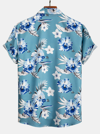Button-Up Shirt with Tropical Floral Design