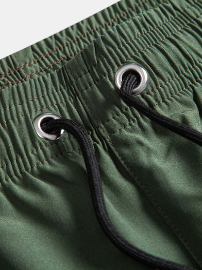 Button-Up Shirt & Swim Shorts Set with Palm Tree Color Block Design