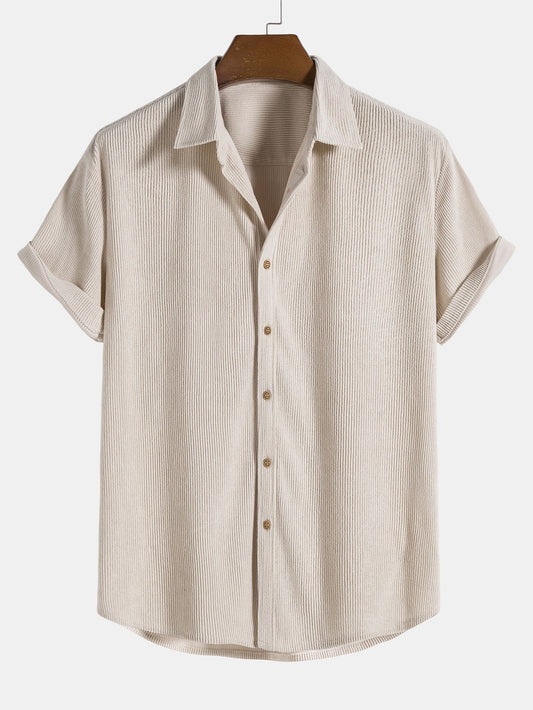 Short Sleeve Corduroy Button-Up Shirt
