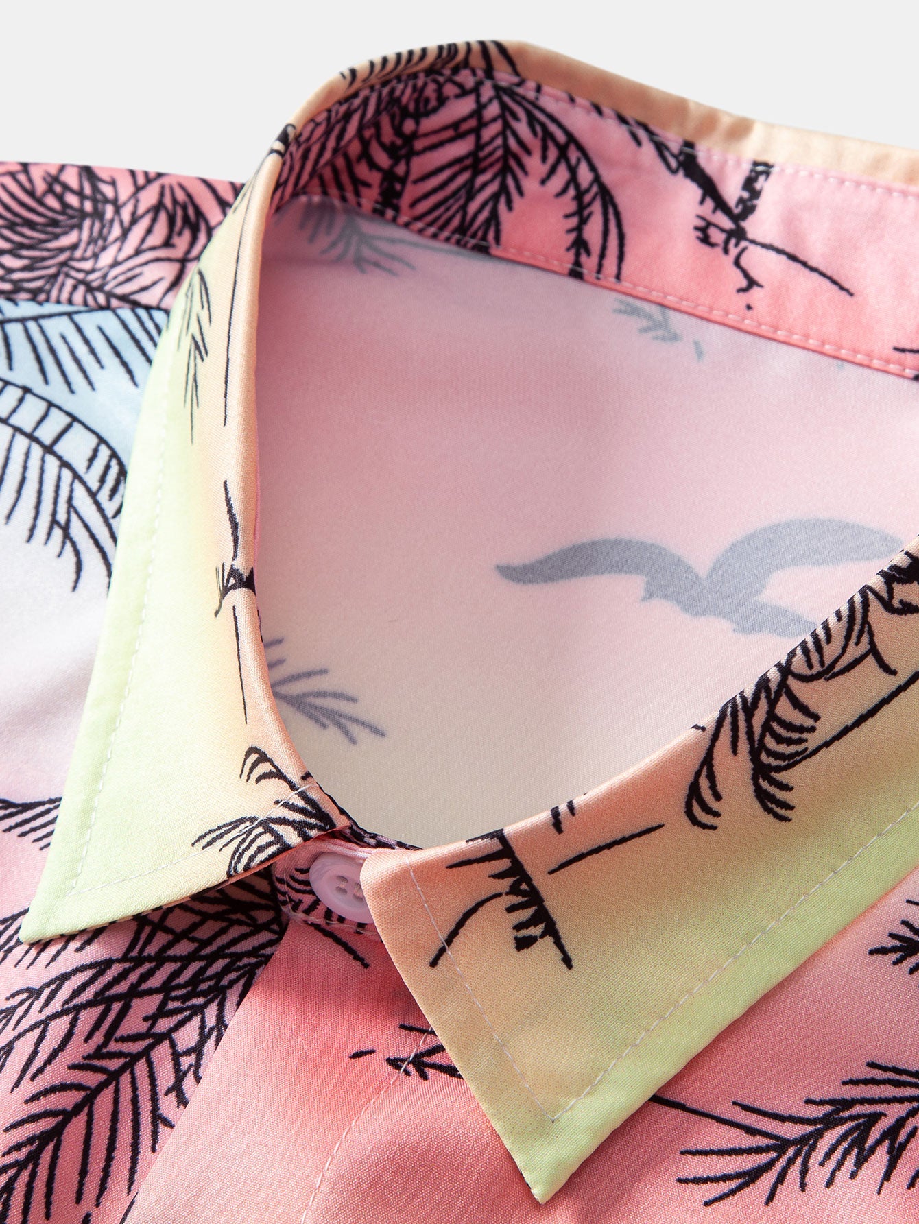 Button-Up Shirt and Swim Shorts Set with Palm Tree and Seagull Print