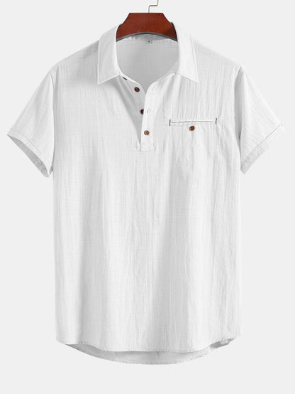 Short Sleeve Polo Shirt with Linen Look and Collar