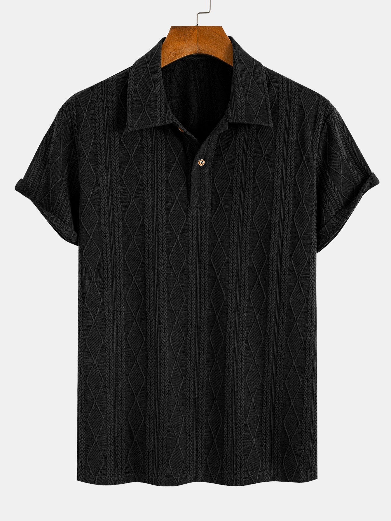 Jacquard Polo with Knitted Geometric Rhombus Design