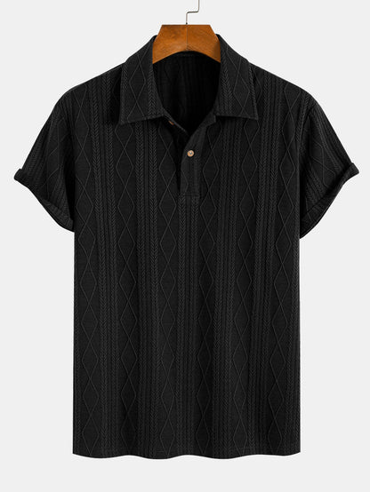 Jacquard Polo with Knitted Geometric Rhombus Design