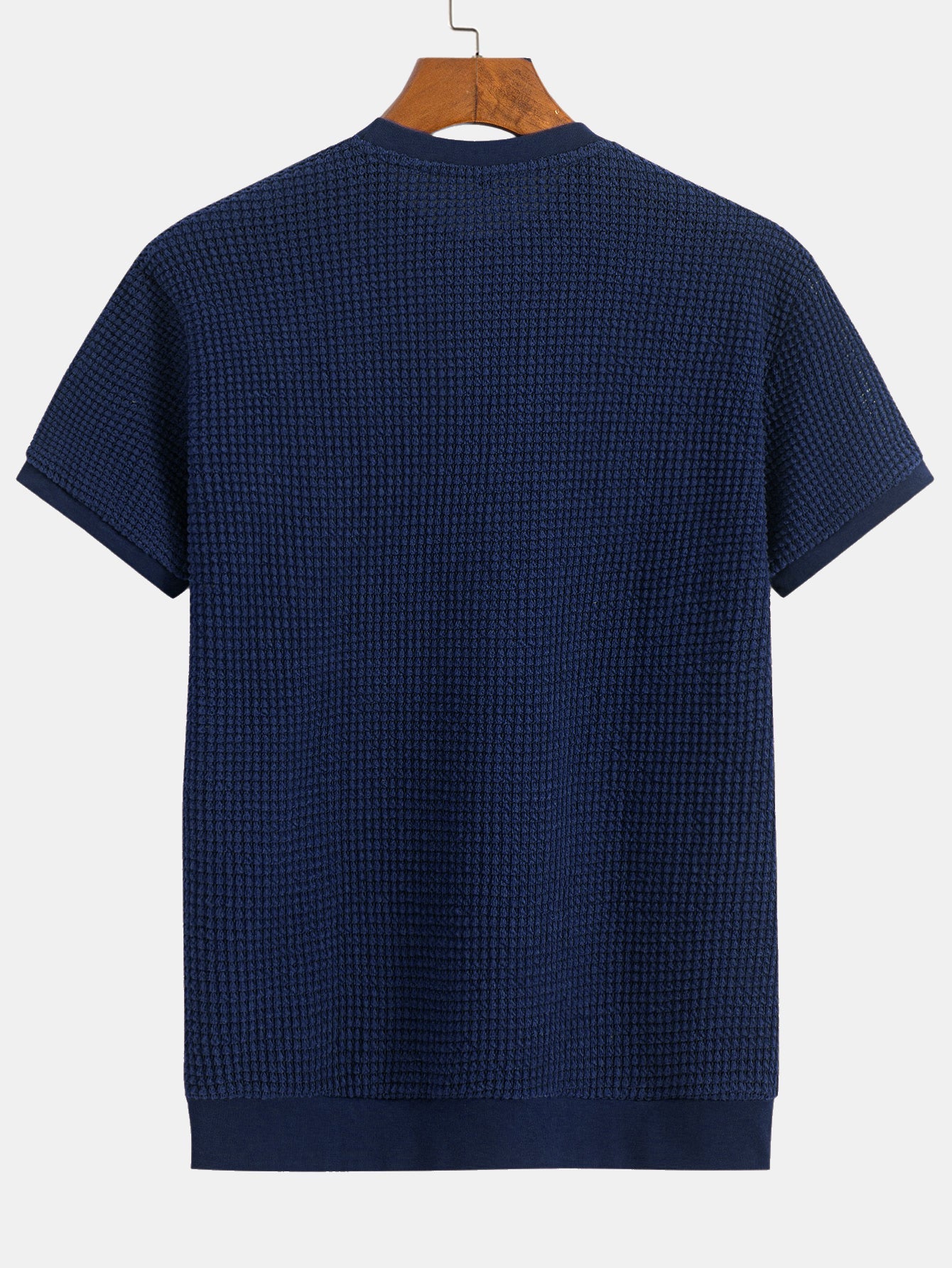 Short Sleeve Waffle Knit T-Shirt with Ribbed Hem