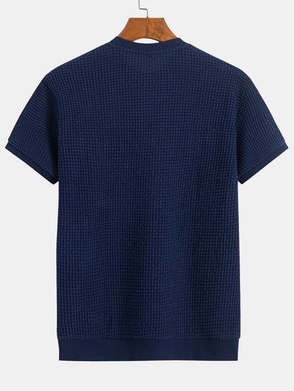 Short Sleeve Waffle Knit T-Shirt with Ribbed Hem