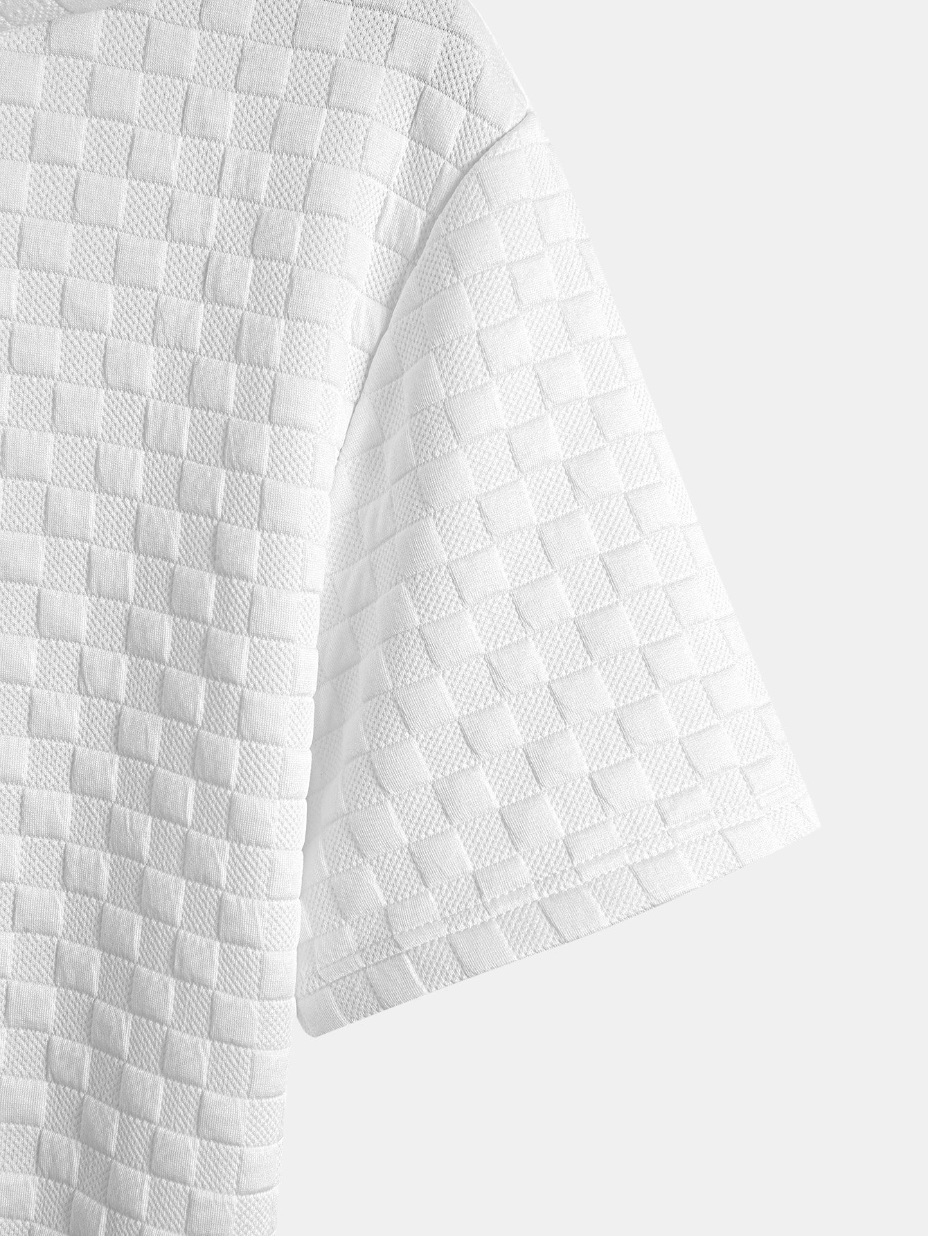 Checkerboard Jacquard Hooded T-Shirt with Arc Hem