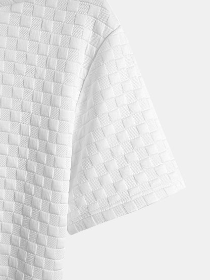 Checkerboard Jacquard Hooded T-Shirt with Arc Hem