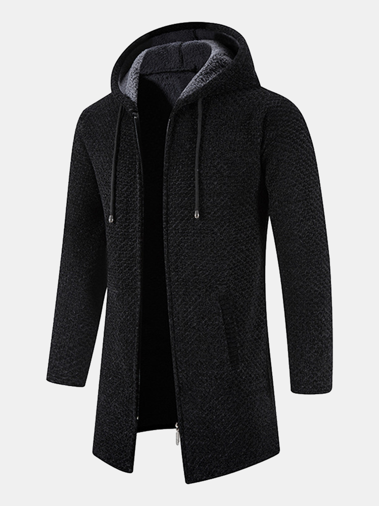 Textured Hooded Sweater with Extended Length