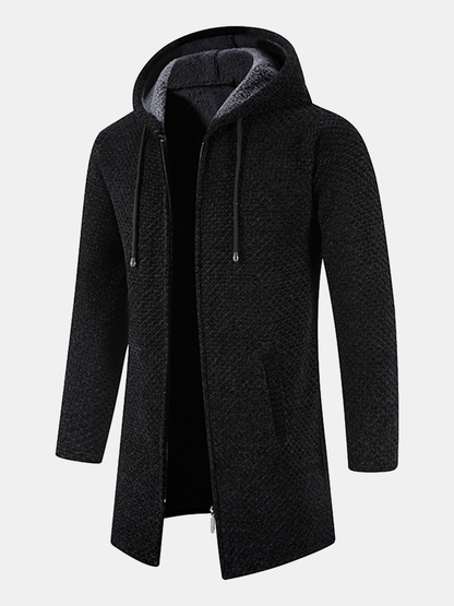 Textured Hooded Sweater with Extended Length